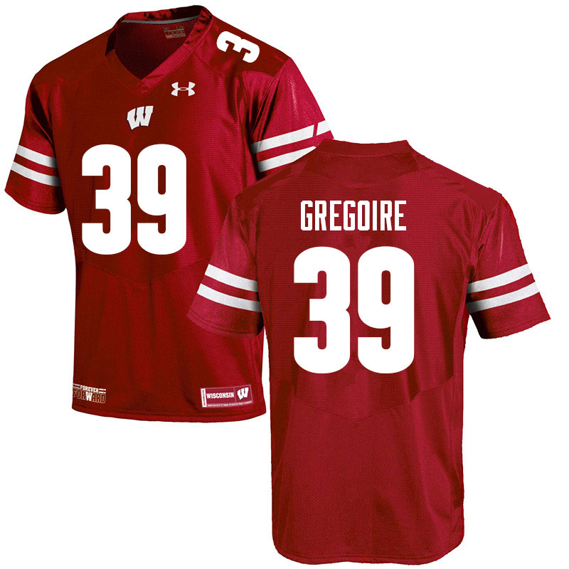 Wisconsin Badgers Men's #39 Mike Gregoire NCAA Under Armour Authentic Red College Stitched Football Jersey UI40E87MO
